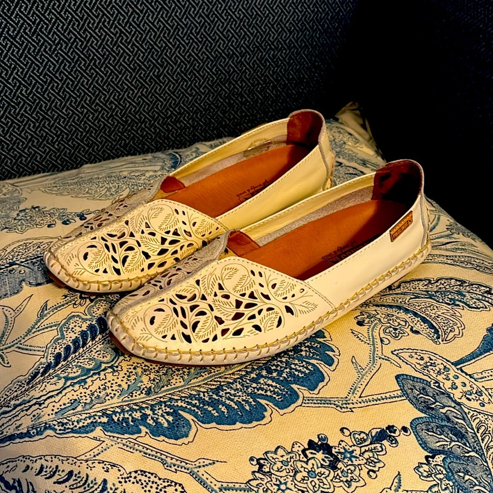 Cream colored, women’s Pikolinos flats worn twice.